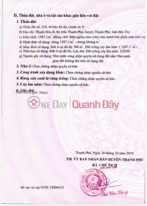 Land for sale with existing commercial space currently leased in Thanh Phu Town, Ben Tre Province, area 1,587m2. _0