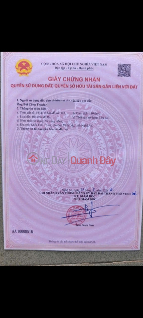 PRIME LOCATION – GOOD PRICE – LAND FOR SALE IN Nghi Thai Commune, Vinh City, Nghe An Province _0
