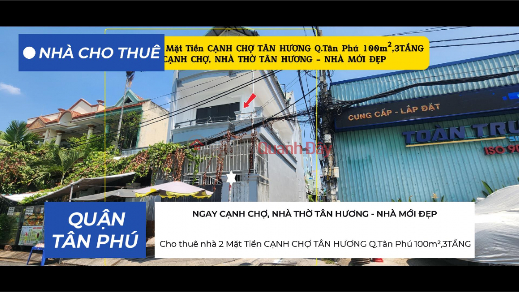 House for rent, 2 street frontages, next to Tan Huong Market, Tan Phu District, 100m², 3 floors, 20 million VND. Rental Listings