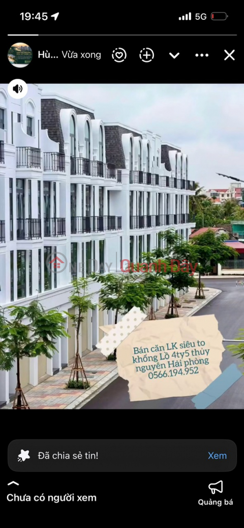 FOR SALE: Townhouse, 4 floors, Thuy Nguyen, Hai Phong, area 65m2, price 4 billion VND (3xx million VND). Contact: 0566.194.952 _0