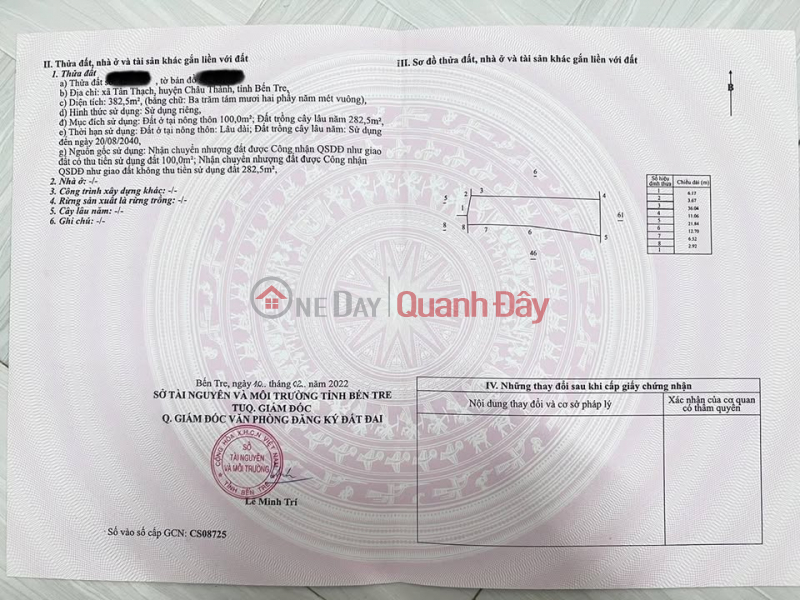 Due to relocating, I need to sell my house and land quickly in Tan Thach - near the district intersection - Furniture included., Vietnam Sales, đ 900 Million