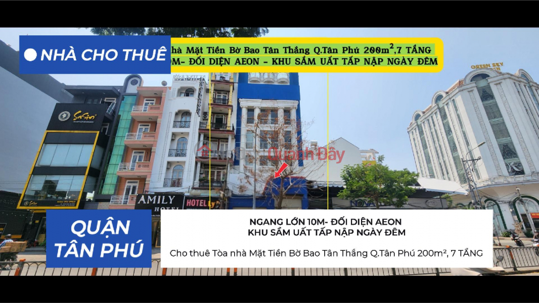 Cho thuê Tòa nhà Mặt Tiền Bờ Bao Tân Thắng Q.Tân Phú 200m²,7 TẦNG - ĐỐI DIỆN AEON Niêm yết cho thuê