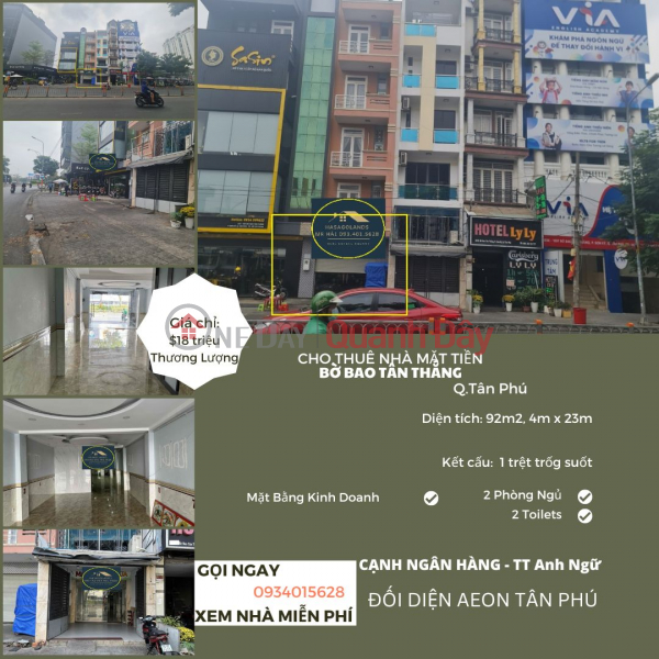 House for rent on Bo Bao Tan Thang frontage, 92m2, 18 million - OPPOSITE AEON Rental Listings