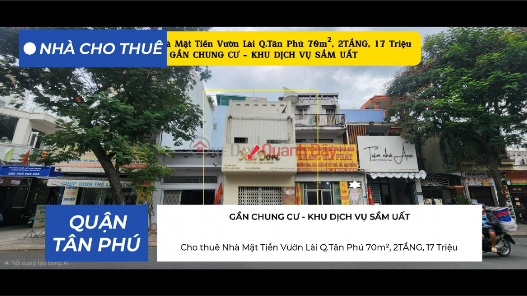 House for rent on Vuon Lai Street, Tan Phu District, 70m², 2 floors, 17 million VND. Rental Listings