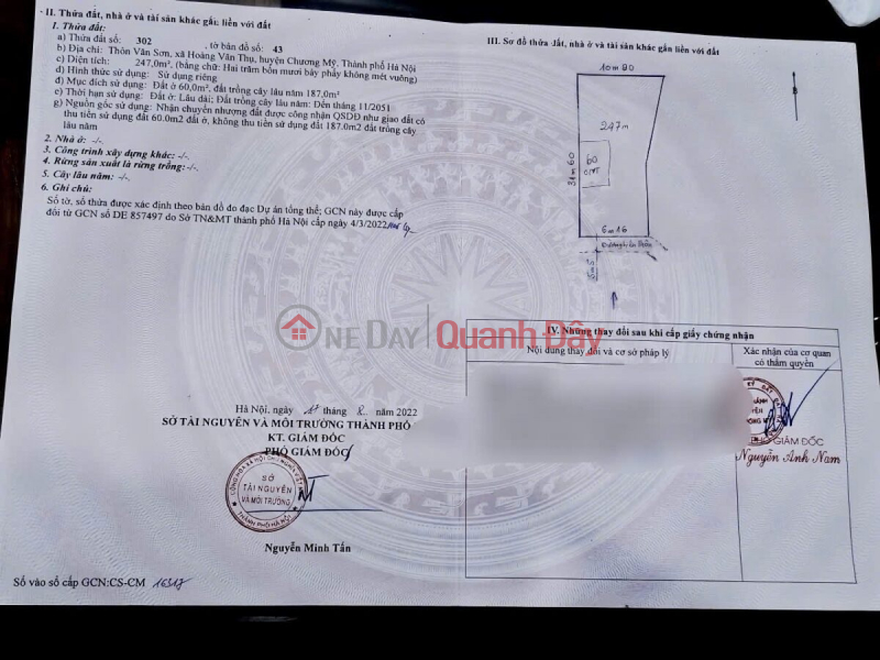 đ 10 Million | VACATION HOUSE FOR SALE 247M2 IN HOANG VAN THU-CHUONG MY-HANOI