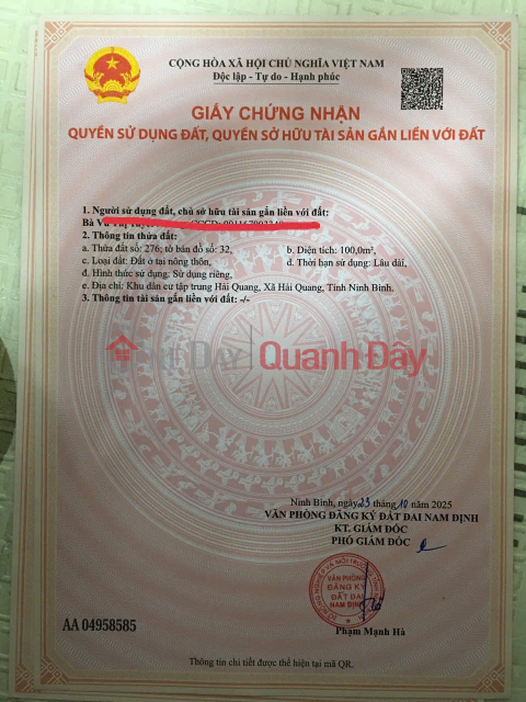 Two plots of land for sale, each 100m2 (5m frontage),located in the Hai Quang Concentrated Residential Area – Hai Quang Commune – Ninh Binh. _0