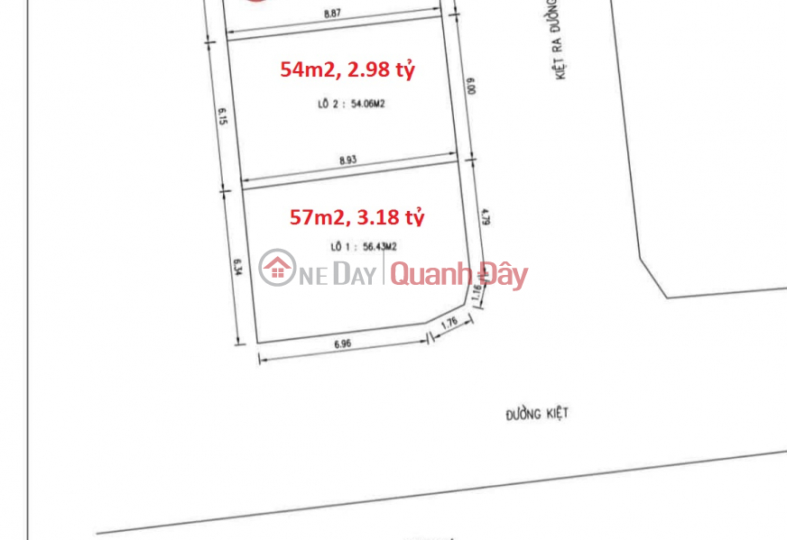 ► 2-sided land, 6m wide alley, near Ky Dong market, car parking, 57m2, 6m wide, airy, 3.18 billion Sales Listings