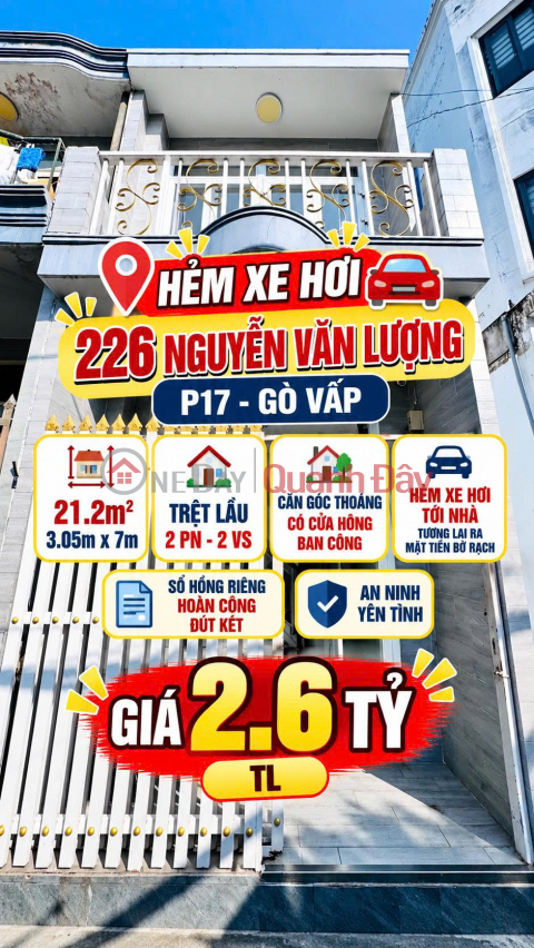 Corner house for sale at alley 226 Nguyen Van Luong Street, Ward 17, Go Vap District, 21m2, 2 bedrooms, price 2.6 billion VND. _0