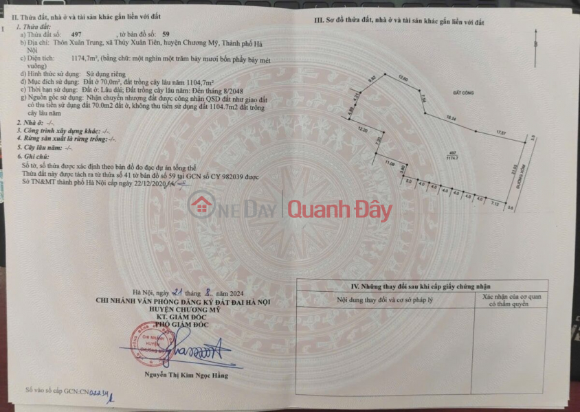 CHÍNH CHỦ CẦN BÁN LÔ ĐẤT 1174M TẠI THỦY XUÂN TIÊN-CHUONWG MỸ-HÀ NỘI | Việt Nam Bán đ 10 triệu