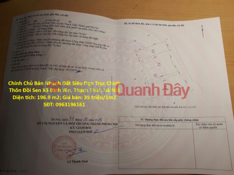 Chính Chủ Bán Nhanh Đất Siêu Đẹp Trục Chính Thôn Đồi Sen Xã Bình Yên, Thạch Thất, Hà Nội _0