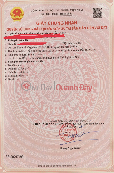 HOT HOT Cần Bán Nhanh Lô Đất THỔ CƯ CHÍNH CHỦ – GIÁ TỐT TẠI BA VÌ, TP Hà Nội _0