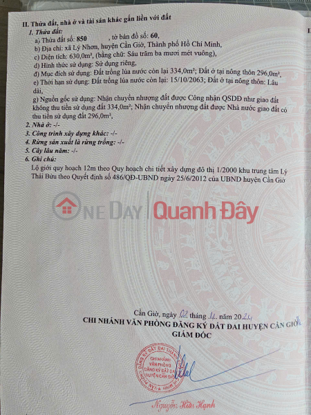 Property Search Vietnam | OneDay | Nhà ở | Niêm yết bán Chính chủ bán đất Đường Dương Văn Hạnh, Xã Lý Nhơn, Cần Giờ, Hồ Chí Minh.