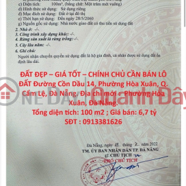 ĐẤT ĐẸP – GIÁ TỐT – CHÍNH CHỦ CẦN BÁN LÔ ĐẤT Đường Cồn Dầu 14, Phường Hòa Xuân, Q. Cẩm Lệ, Đà Nẵng. _0
