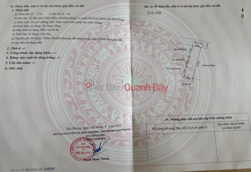 Property Search Vietnam | OneDay | Nhà ở Niêm yết bán | GIÁ 7XX TRIỆU – LÔ HIẾM 59.2M² TRUNG TÂM BÀNG LA, ĐỒ SƠN ZALO 0567 222 555