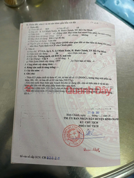 CHÍNH CHỦ CẦN BÁN NHÀ VÀ ĐẤT tại Xã Lê Minh Xuân, Huyện Bình Chánh, TP Hồ Chí Minh Niêm yết bán