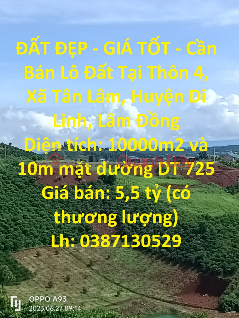 ĐẤT ĐẸP - GIÁ TỐT - Cần Bán Lô Đất Tại Thôn 4, Xã Tân Lâm, Huyện Di Linh, Lâm Đồng _0