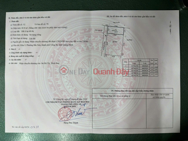 ĐẤT CHÍNH CHỦ - GIÁ TỐT CẦN BÁN NHANH LÔ ĐẤT tại TP Uông Bí tỉnh Quảng Ninh Niêm yết bán