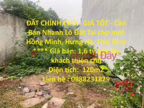 ĐẤT CHÍNH CHỦ - GIÁ TỐT - Cần Bán Nhanh Lô Đất Tại Chợ Mới - Hồng Minh _0