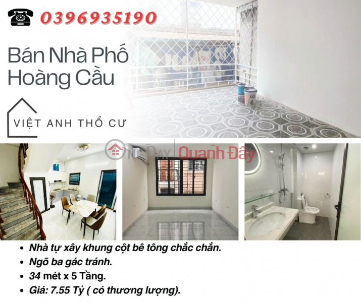 House for sale on Hoang Cau Street, Hai Thoang Front and Back, People build to live, 34mx5T, Price: 7.55 billion, Contact: 0396935190. Sales Listings