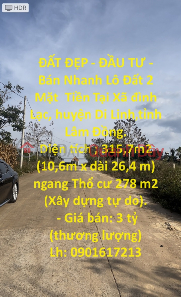 BEAUTIFUL LAND - INVESTMENT - Quick Sale of 2-Front Land Lot in Dinh Lac Commune, Di Linh District, Lam Dong Province. Sales Listings