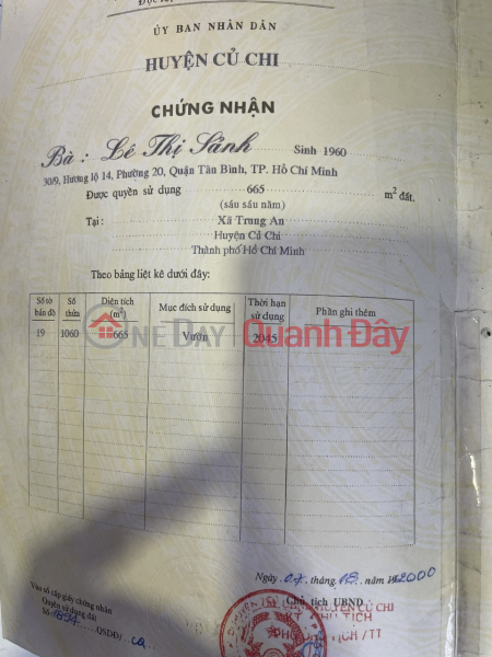 High-return investment opportunity: Land plot for sale with three road frontages in Trung An Commune, Cu Chi District, Ho Chi Minh City. Sales Listings