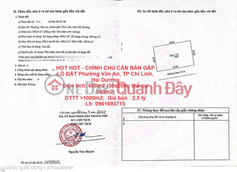 HOT HOT - OWNER URGENTLY NEEDS TO SELL LAND LOT Van An Ward, Chi Linh City, Hai Duong _0