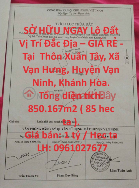 SỞ HỮU NGAY Lô Đất Vị Trí Đắc Địa – GIÁ RẺ - Tại Xã Vạn Hưng, Huyện Vạn Ninh, Khánh Hòa Niêm yết bán