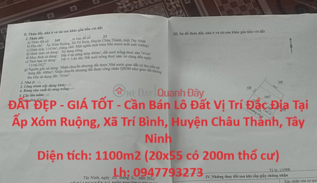 ĐẤT ĐẸP - GIÁ TỐT - Cần Bán Lô Đất Vị Trí Đắc Địa Tại Huyện Châu Thành, Tây Ninh Niêm yết bán