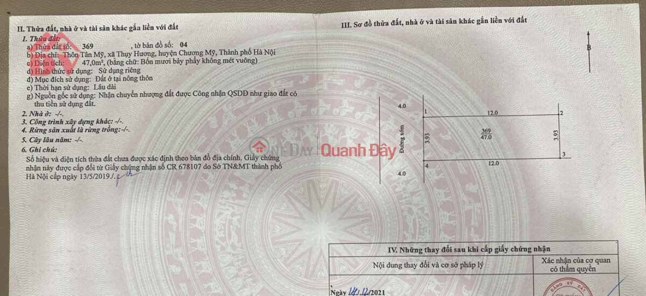 đ 20 triệu CHÍNH CHỦ CẦN BÁN LÔ ĐẤT 47M TẠI TẠI THỤY HƯƠNG-CHƯƠNG MỸ-HÀ NỘI