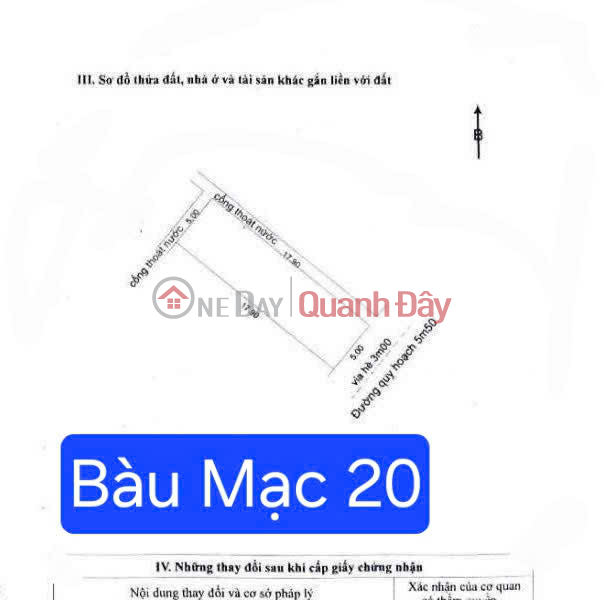 BÁN ĐẤT BÀU MẠC 20 – Kẹp lối thoát hiểm 1m - ĐỐI DIỆN CÔNG VIÊN Niêm yết bán