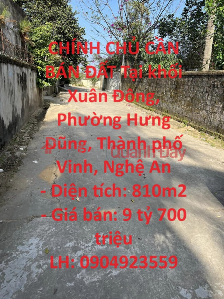 OWNER FOR SALE LAND In Xuan Dong block, Hung Dung Ward, Vinh City, Nghe An Sales Listings