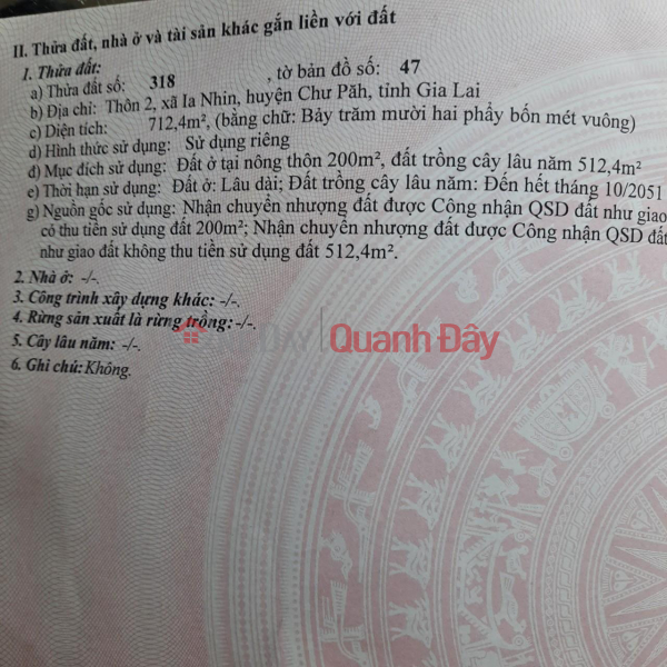 CHÍNH CHỦ CẦN BÁN Lô Đất tại thôn 2, Xã Ia Nhin, Huyện Chư Păh, Gia Lai Niêm yết bán