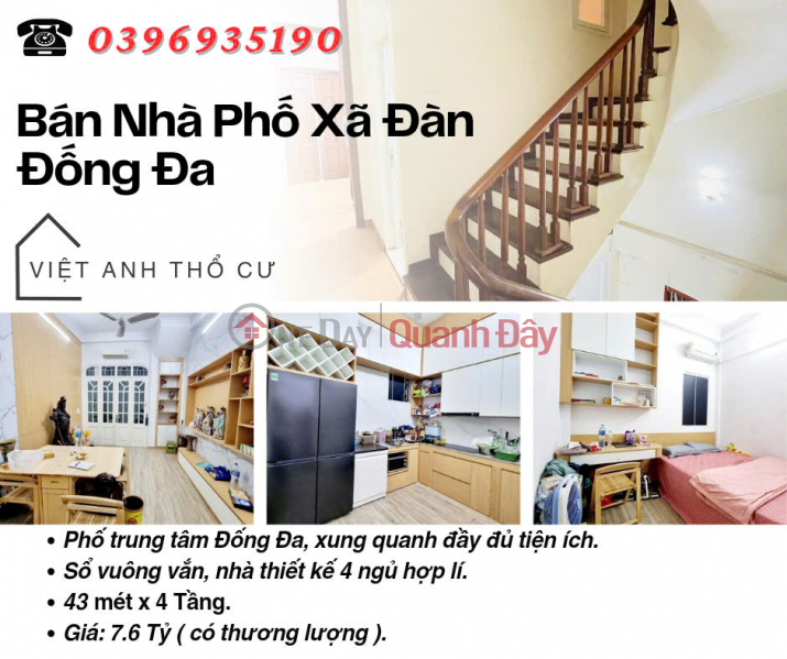 Townhouse for sale in Xa Dan_Square Red Book_4 Bedrooms_43mx4T_Price: 7.6 Billion_Contact: 0396935190. Sales Listings