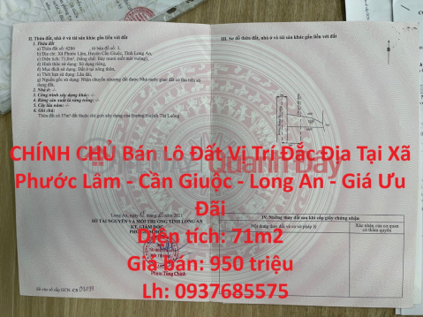 Land for sale by owner Prime Location In Phuoc Lam Commune - Can Giuoc - Long An - Special Price _0