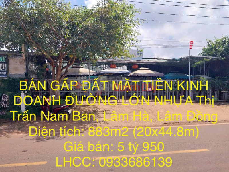 URGENT SALE OF LAND FOR BUSINESS ON BIG ASPALM ROAD, Nam Ban Town, Lam Ha, Area 883m2, Price 5.95 billion Sales Listings