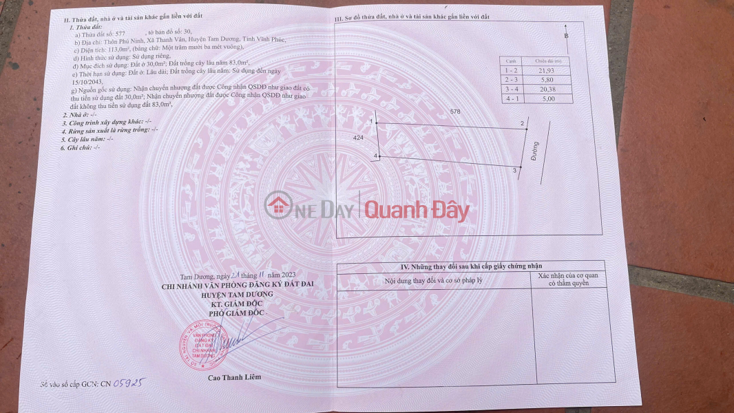 Property Search Vietnam | OneDay | Residential, Sales Listings, Owner needs to quickly sell a plot of land in Phu Ninh Village - Thanh Van Commune - Tam Duong - Vinh Phuc.