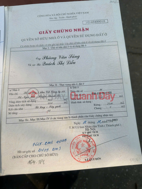 Owner selling a 3-story house in a prime location in Ngoc Hoi - subdivided land with 3m wide alleyways on both the front and back sides. _0