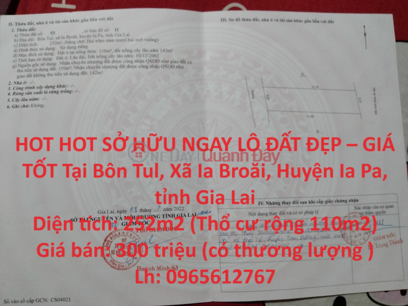 HOT HOT SỞ HỮU NGAY LÔ ĐẤT ĐẸP – GIÁ TỐT Tại Huyện Ia Pa- Gia Lai Niêm yết bán