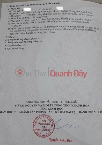 đ 2.04 Billion The owner needs to sell a plot of land on Mai Thi Dong street, Vinh Ngoc - Nha Trang. Price only 9 million\\/m2