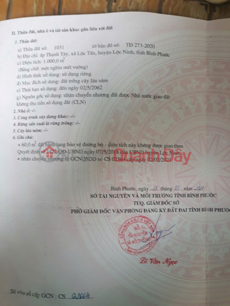 ĐẤT ĐẸP – GIÁ TỐT – CHÍNH CHỦ CẦN BÁN LÔ ĐẤT Ấp Thạnh Tây-Lộc Tấn- Lộc Ninh -Bình Phước Niêm yết bán