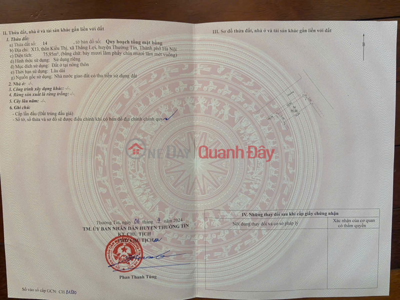 đ 3,76 tỷ | ĐẤT ĐẤU GIÁ GẦN QUỐC LỘ 1A tại Kiều Thị, Thắng Lợi, Thường Tín - LÔ GÓC SIÊU ĐẸP LÔ 14