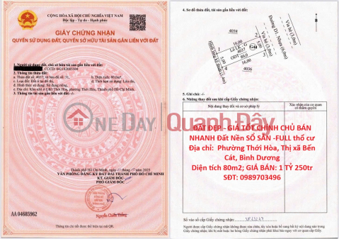 PRIME LAND - GREAT PRICE - OWNER SELLING QUICKLY Land Plot with READY TITLE DEED - FULL RESIDENTIAL LAND in Thoi Hoa Ward, Ben Cat _0