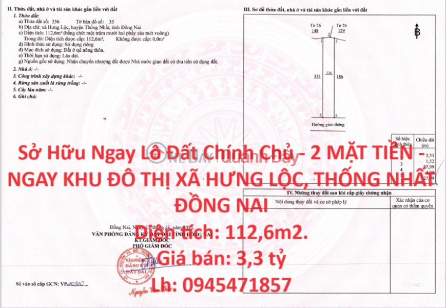 Own a Prime Land Lot - 2 FRONTS - RIGHT IN HUNG LOC COMMUNE URBAN AREA, THANH THANH DONG NAI Sales Listings
