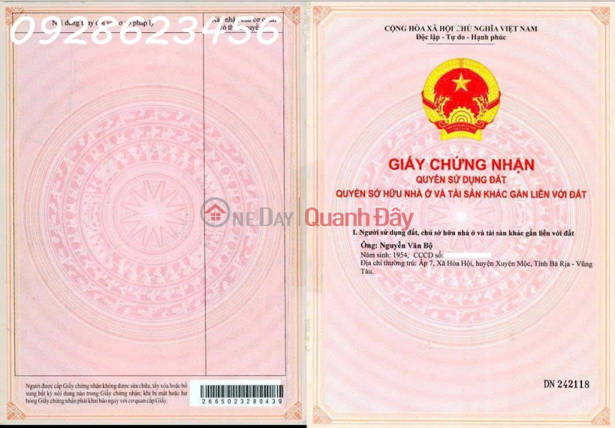 đ 1,8 tỷ, Siêu phẩm đất mặt tiền đường nhựa Xã Hòa Hội, Bà Rịa Vũng Tàu, 1066 m2, giá đầu tư