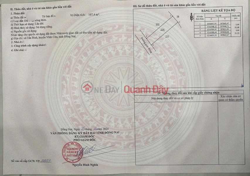 Đất nền siêu hiểm gần KDC hiện hữu giáp Phường Tân Phong Niêm yết bán