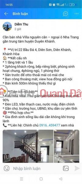 đ 3.55 Billion | BEAUTIFUL HOUSE – GREAT PRICE – FOR SALE: Entire villa located at 22 Bau Da 4, Dien Son, Dien Khanh, Khanh Hoa.