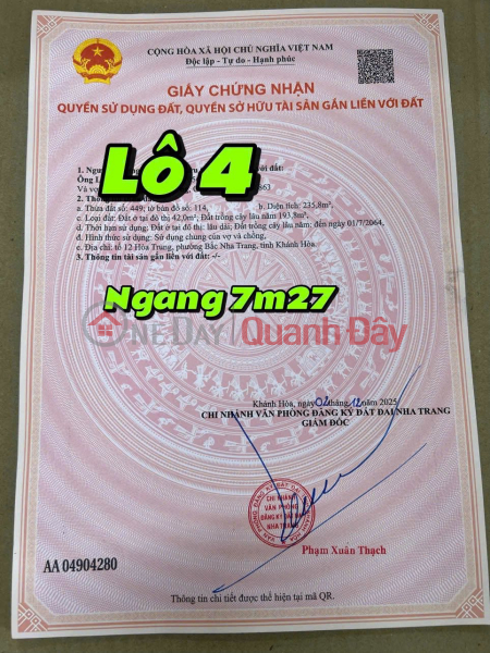 Land for sale on car road near the sea, Nguyen Chich alley, North Nha Trang, Vietnam, Sales, đ 27 Million