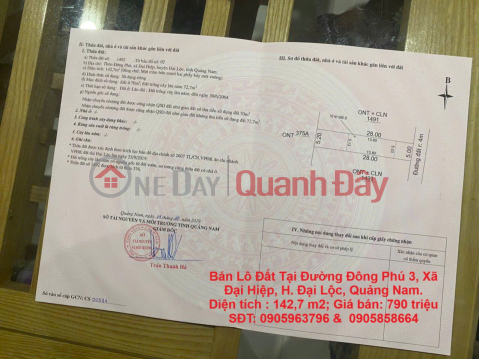 HOT ! HOT ! HOT ! CHÍNH CHỦ CẦN Bán Lô Đất Tại Đường Đông Phú 3, Xã Đại Hiệp, H. Đại Lộc, Quảng Nam. _0