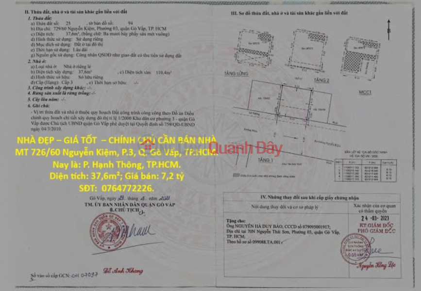 BEAUTIFUL HOUSE – GOOD PRICE – OWNER NEEDS TO SELL HOUSE AT 726\\/60 Nguyen Kiem Street, Ward 3, Go Vap District, Ho Chi Minh City. Sales Listings