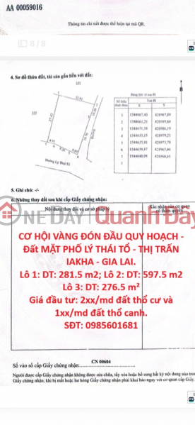 CƠ HỘI VÀNG ĐÓN ĐẦU QUY HOẠCH - Đất MẶT PHỐ LÝ THÁI TỔ - THỊ TRẤN IAKHA - GIA LAI. Niêm yết bán